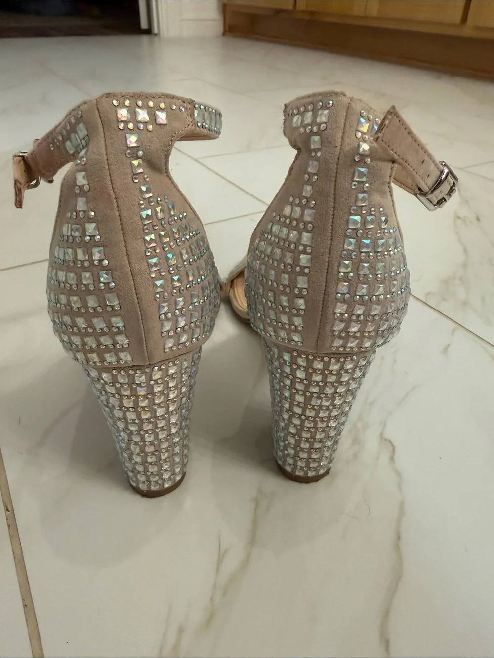 Michael Shannon Blush Pink Crystal-Stud Block Heel Sandals
